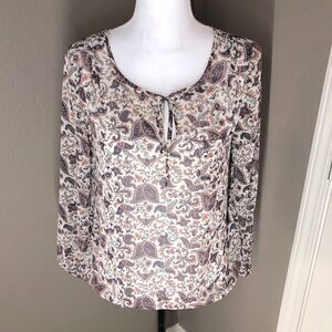 Lucky Brand paisley long sleeve sheer top size small